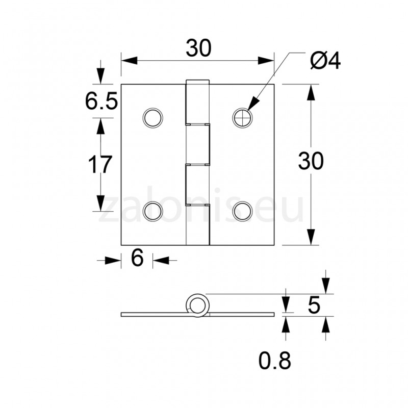 GALVANIZED FLAT STEEL HINGE 30x30 ITALY